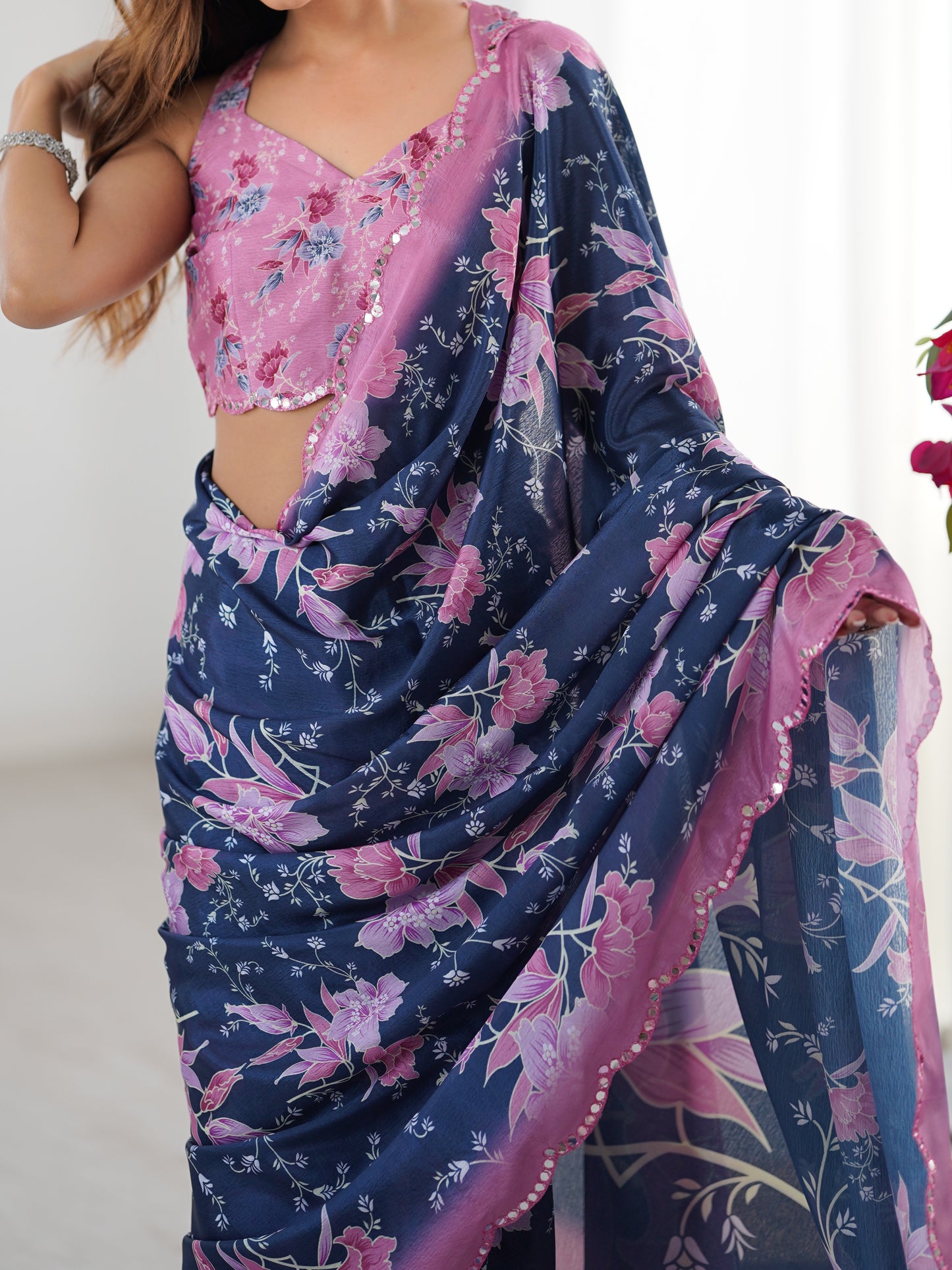 Heavy Chinnon Saree With Unstitched Blouse DVS-39