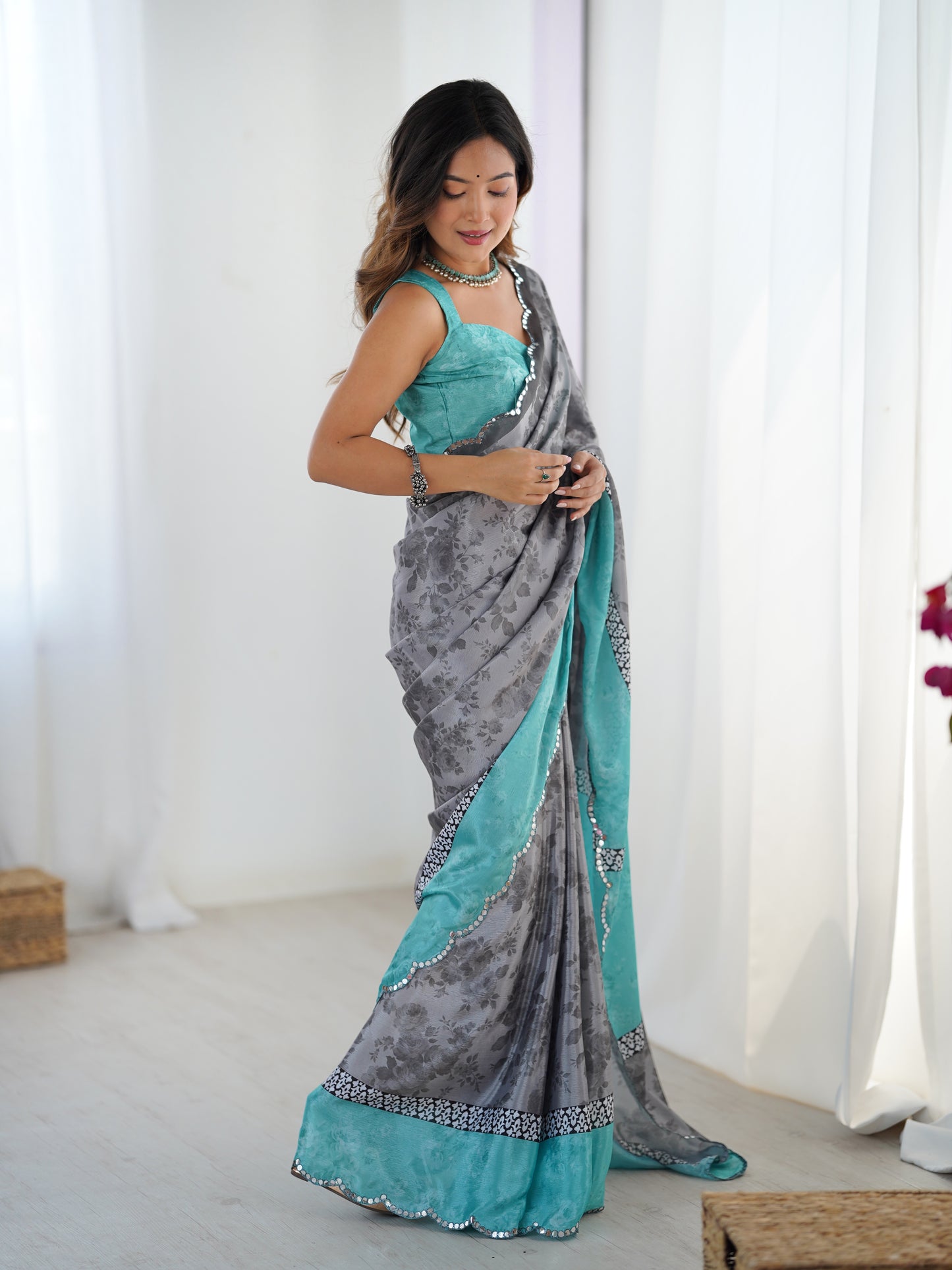 Heavy Chinnon Saree With Unstitched Blouse DVS-42