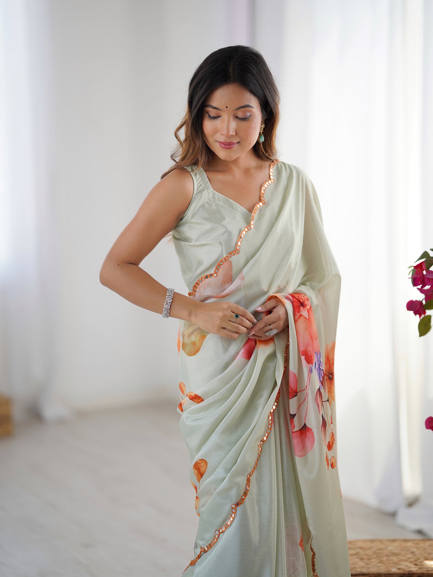 Heavy Chinnon Saree With Unstitched Blouse DVS-46
