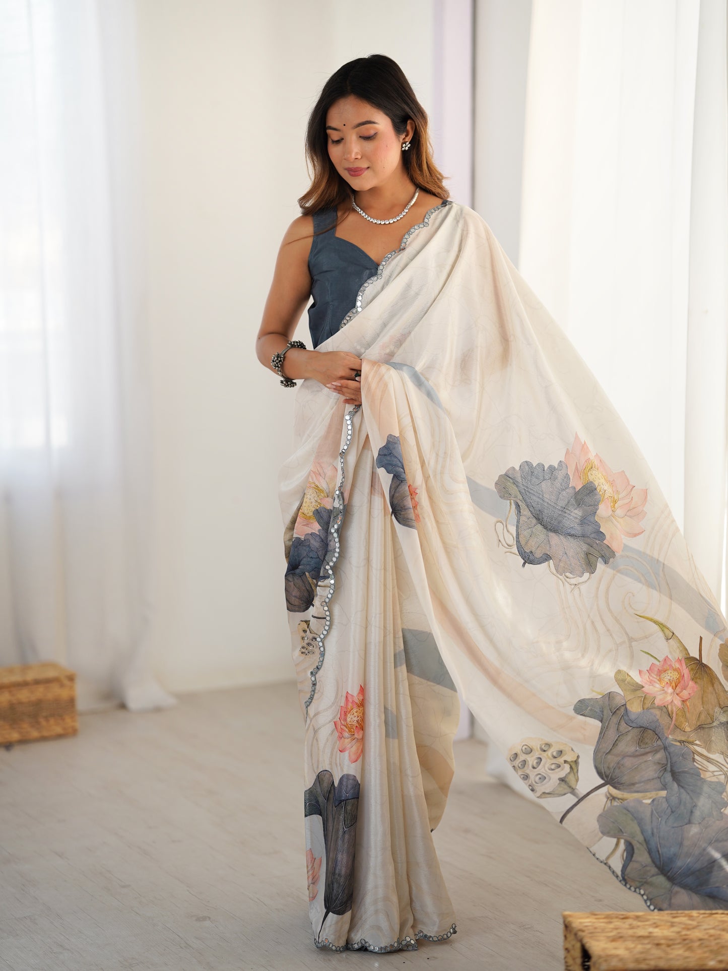 Heavy Chinnon Saree With Unstitched Blouse DVS-57