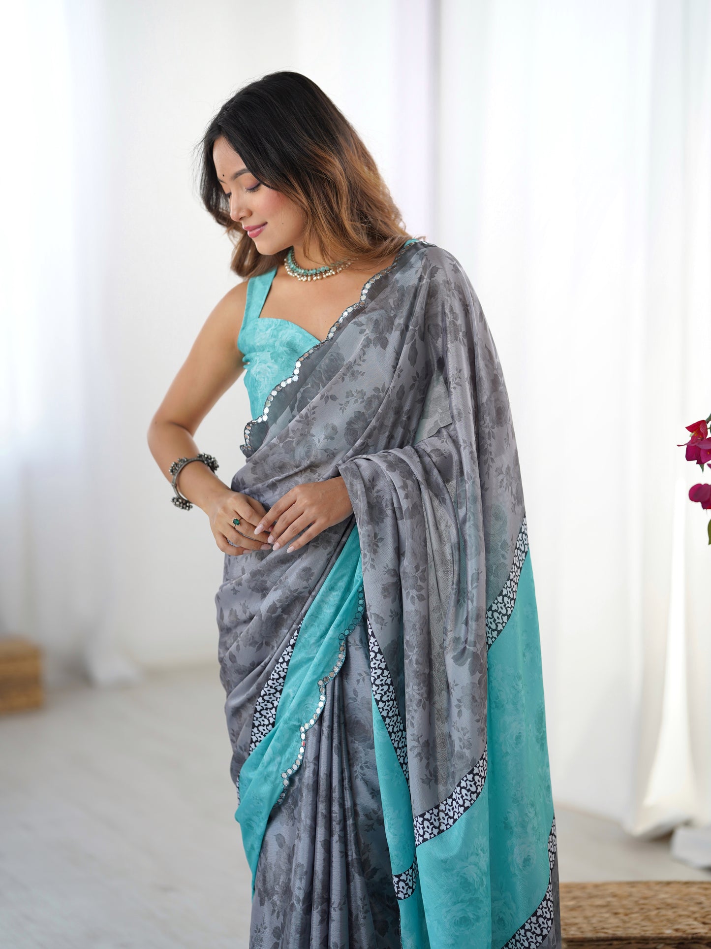 Heavy Chinnon Saree With Unstitched Blouse DVS-58