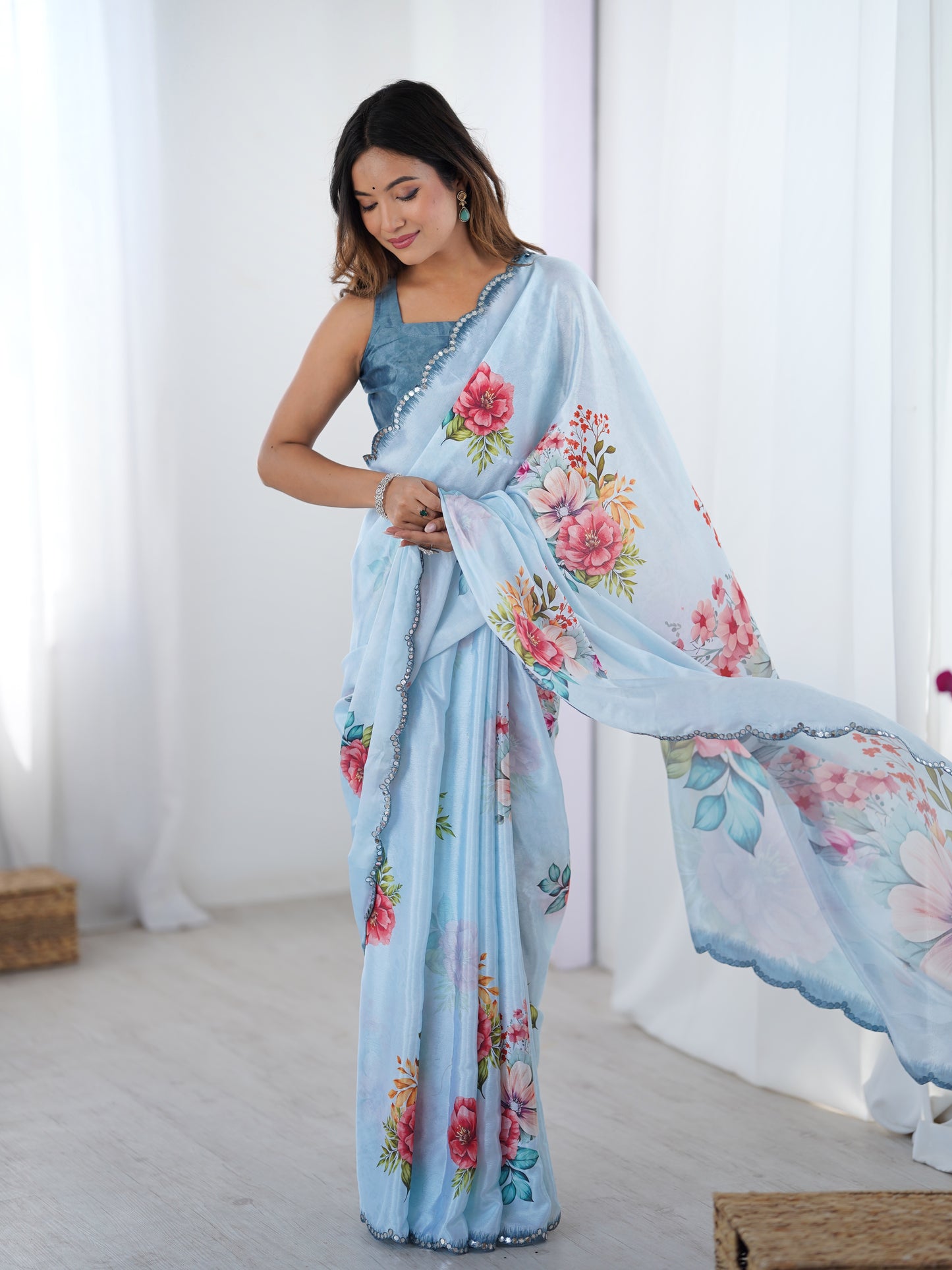 Heavy Chinnon Saree With Unstitched Blouse DVS-70