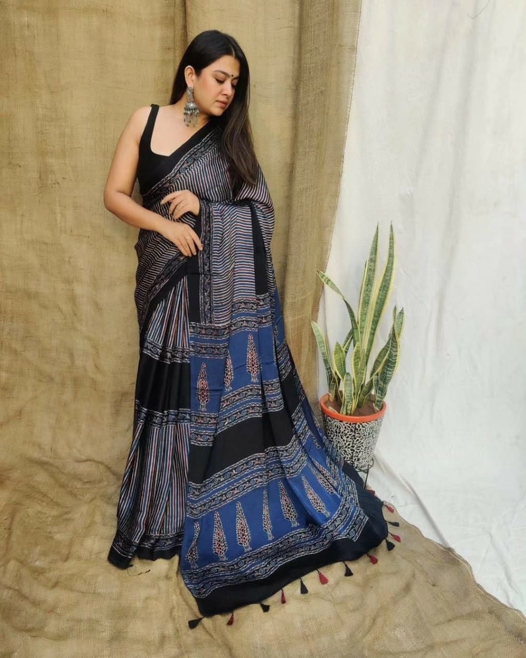 Black & Royal Blue Digital Print Original Japan Satin (Devsena satin)