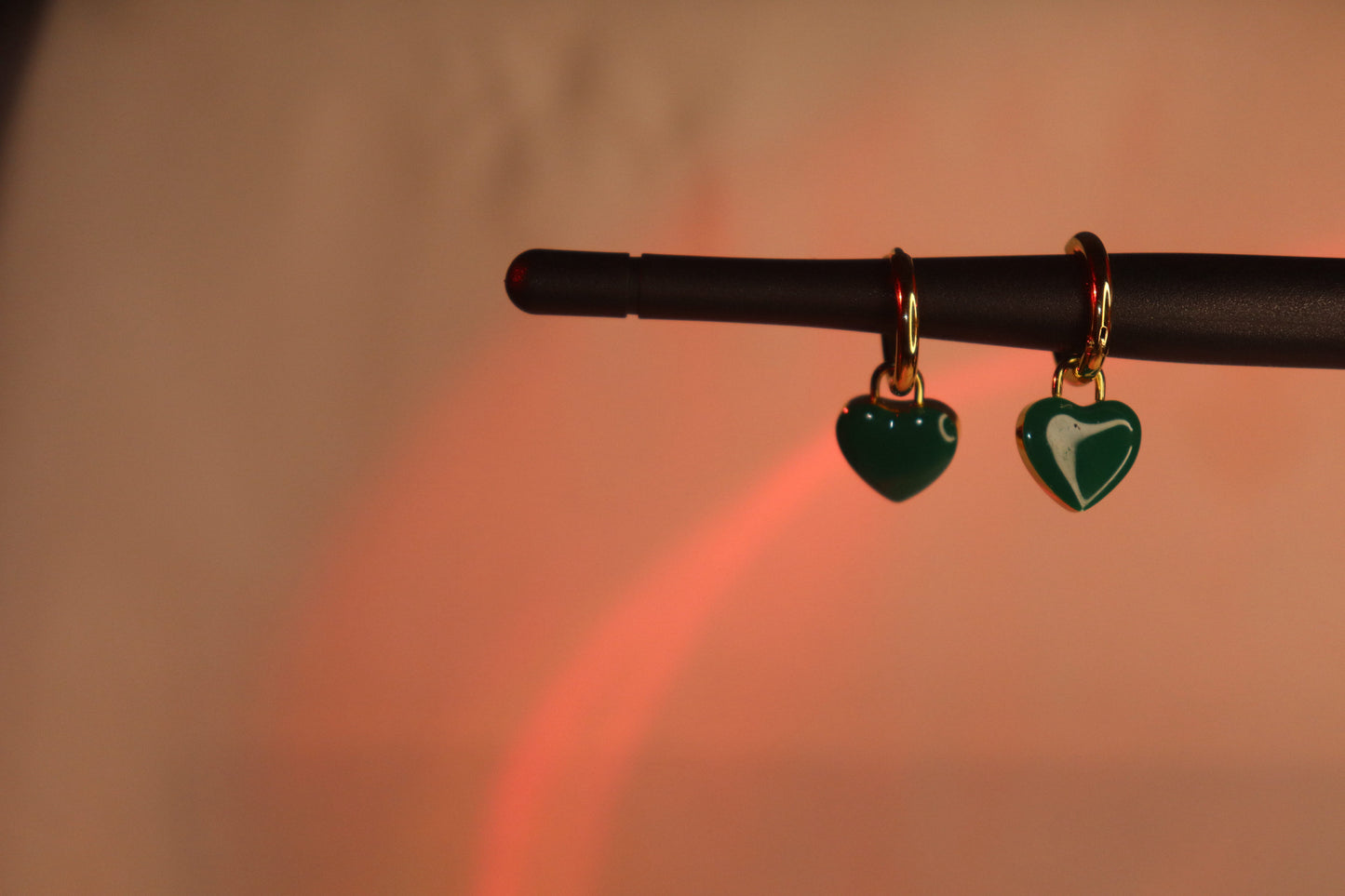 Playful Gold-Tone Green Heart Drop Earrings - Imitation Charm