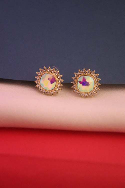 Iridescent Floral Crown Stud Earrings