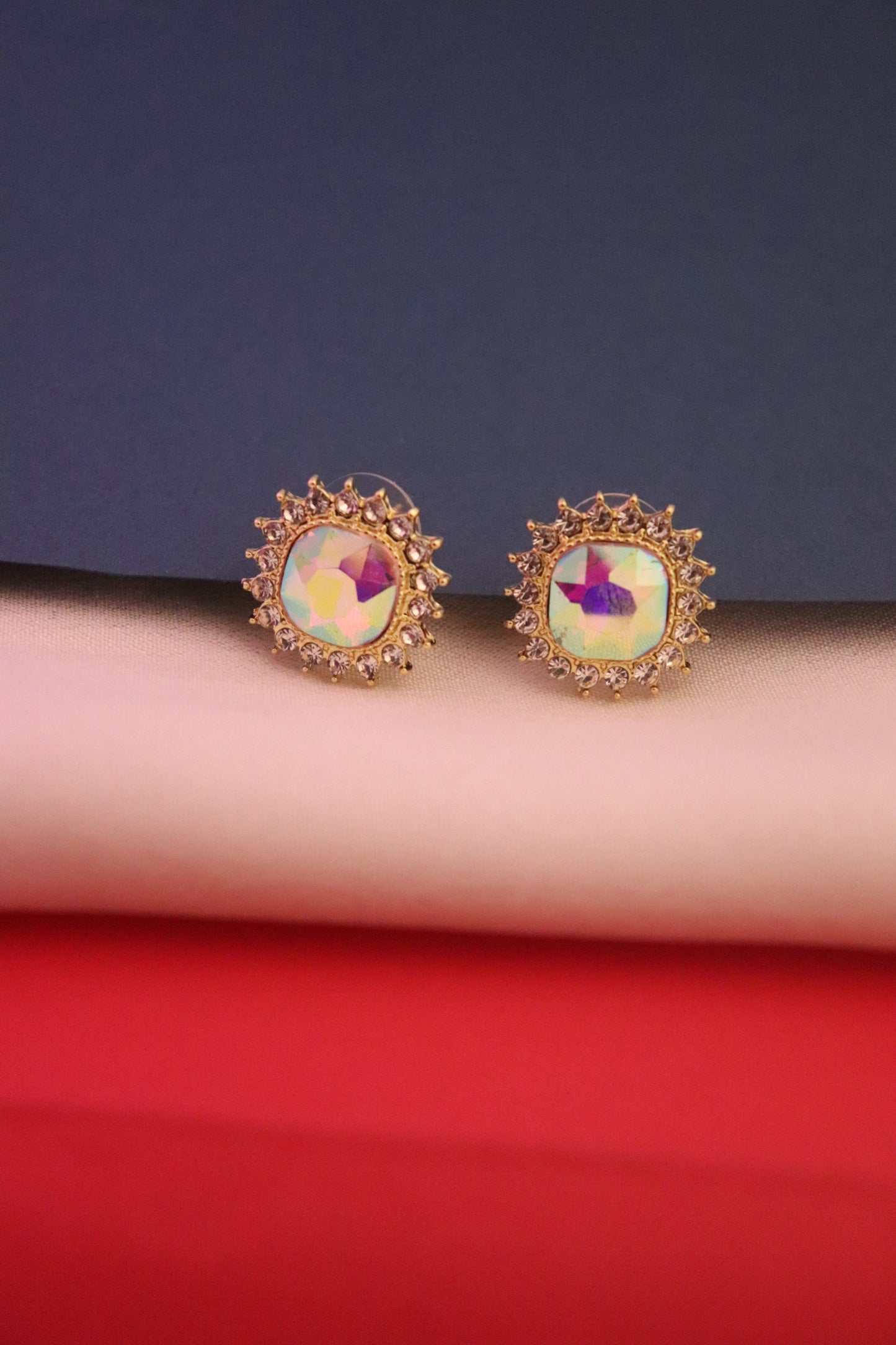 Iridescent Floral Crown Stud Earrings
