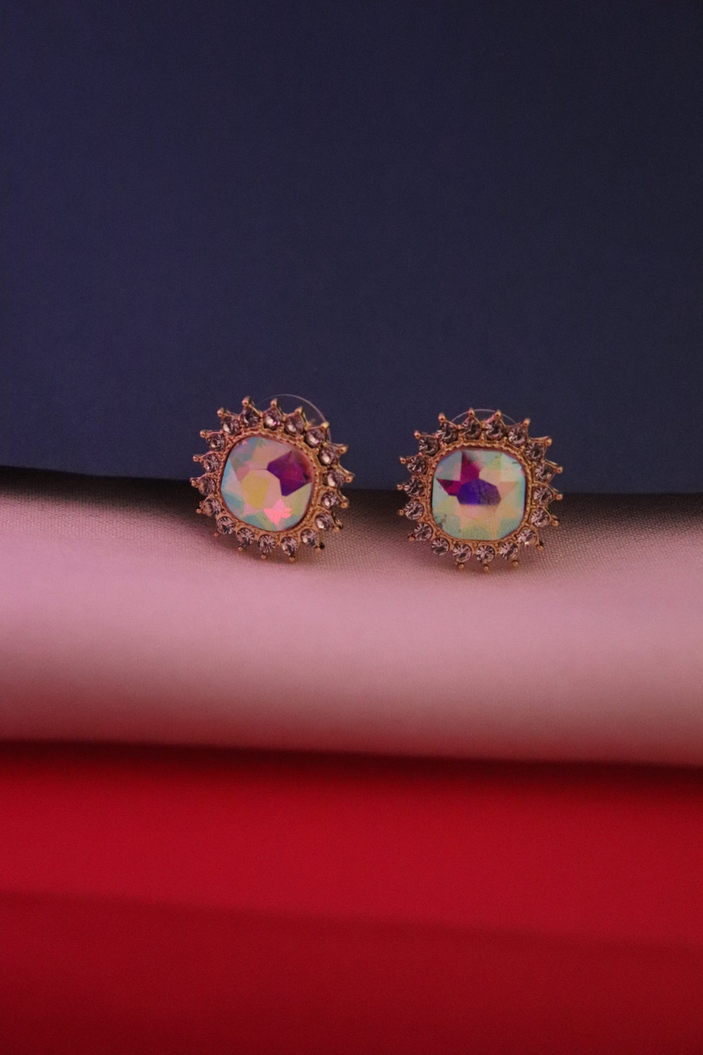Iridescent Floral Crown Stud Earrings
