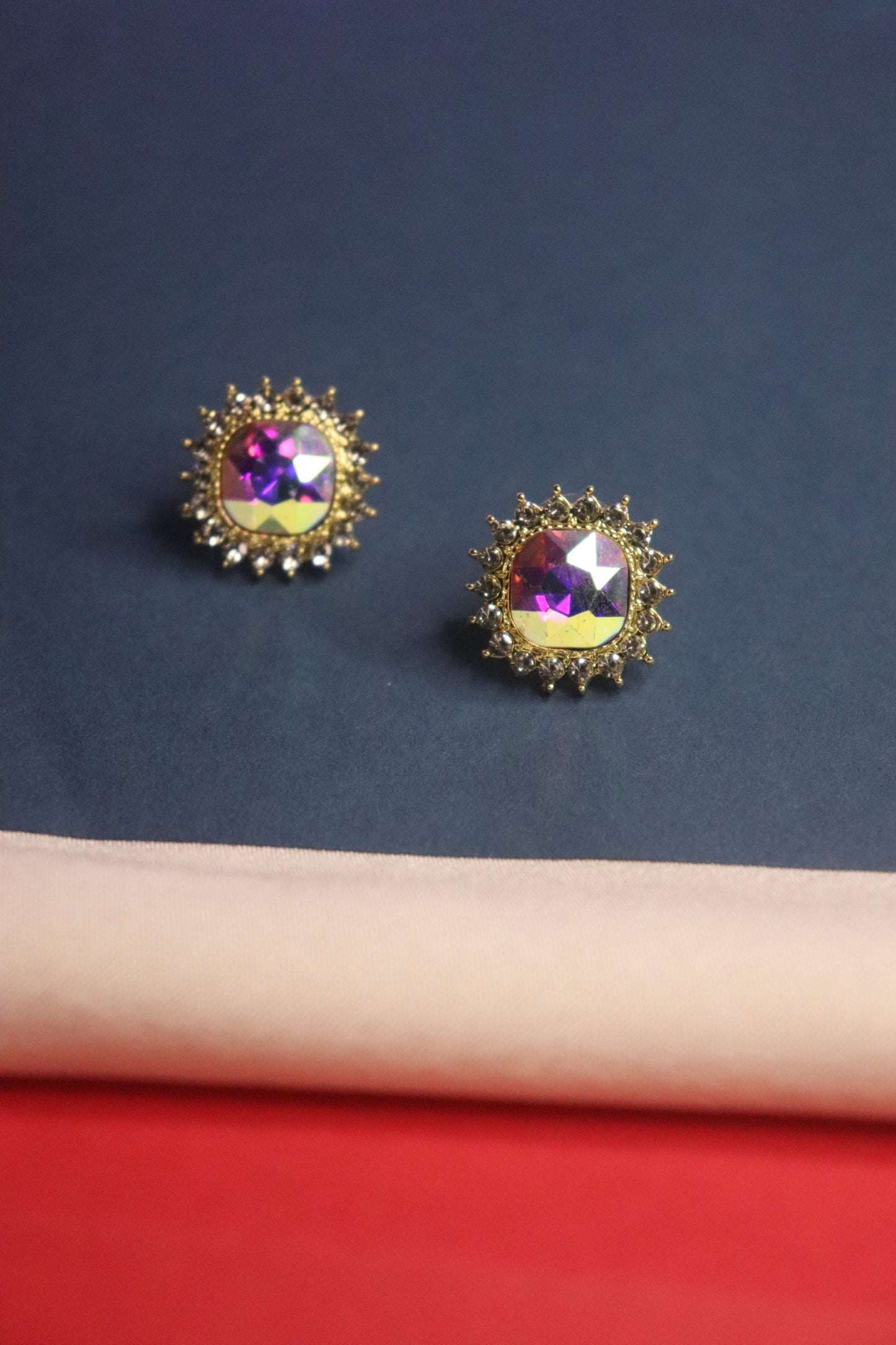 Iridescent Floral Crown Stud Earrings