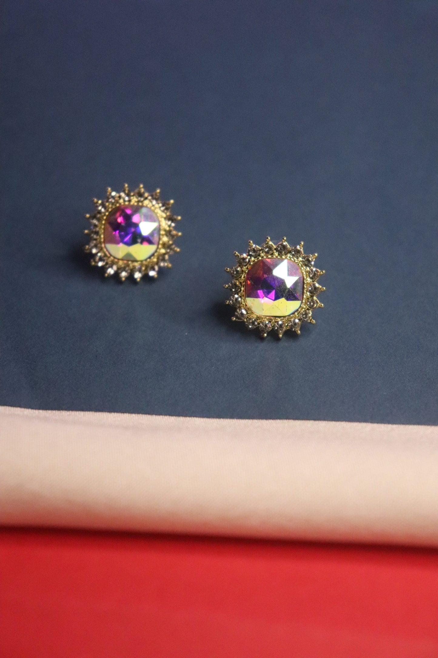 Iridescent Floral Crown Stud Earrings
