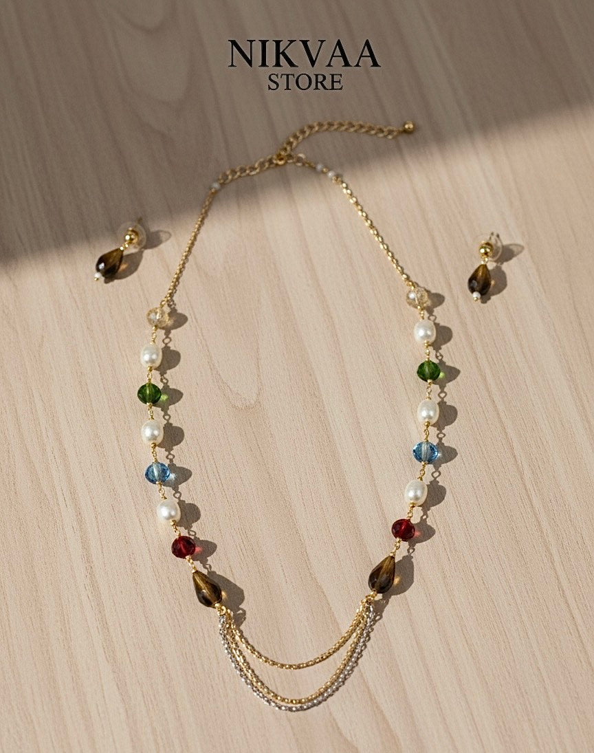 CRYSTAL BEADS & PEARLS BEADS NECKLACE CK-01