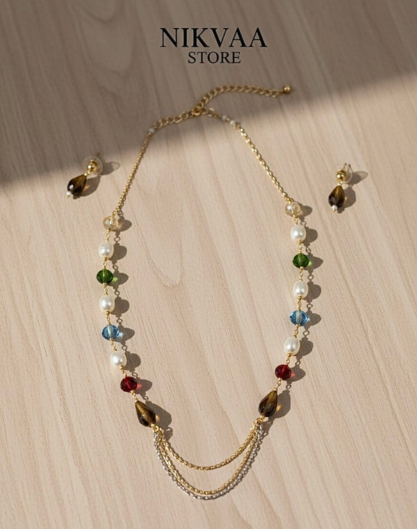 CRYSTAL BEADS & PEARLS BEADS NECKLACE CK-01