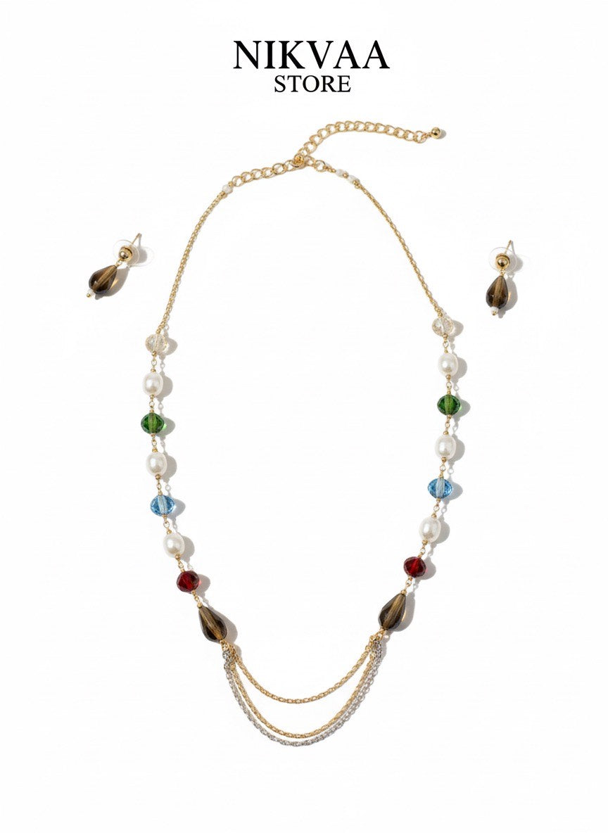 CRYSTAL BEADS & PEARLS BEADS NECKLACE CK-01