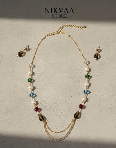 CRYSTAL BEADS & PEARLS BEADS NECKLACE CK-01