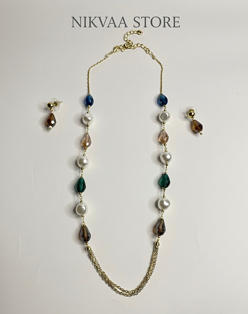 CRYSTAL BEADS & PEARLS BEADS NECKLACE CK-02