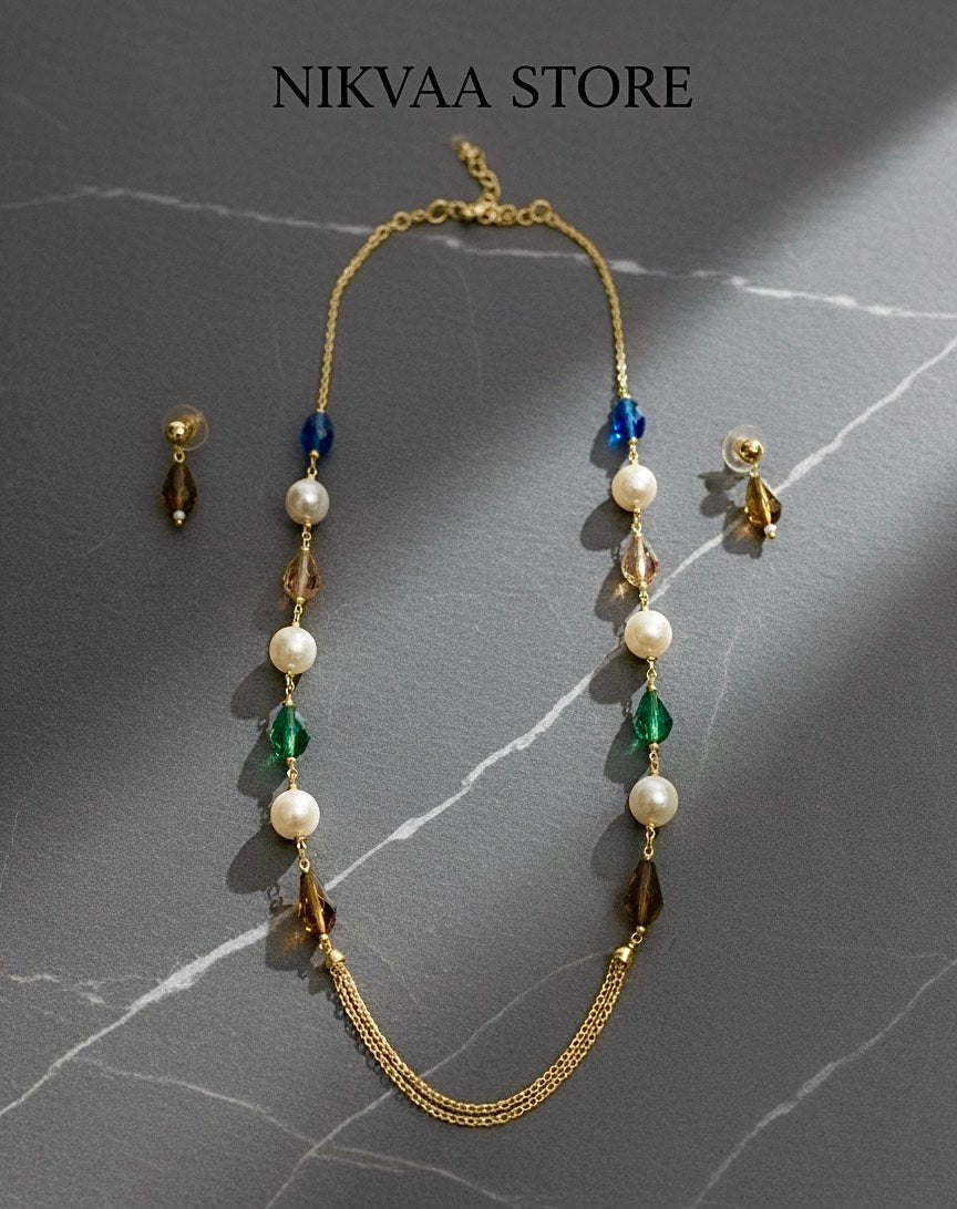 CRYSTAL BEADS & PEARLS BEADS NECKLACE CK-02