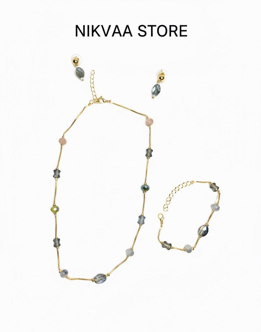 CRYSTAL BEADS & PEARLS BEADS NECKLACE CK-04