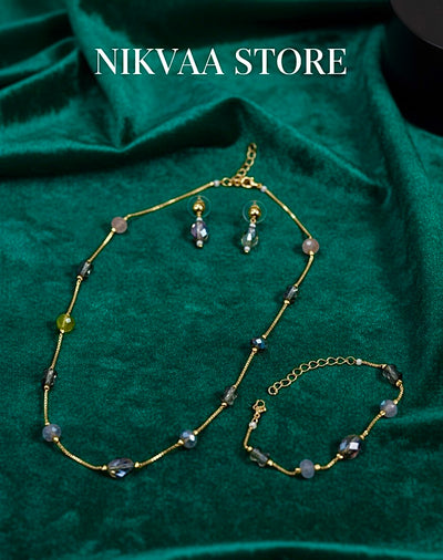 CRYSTAL BEADS & PEARLS BEADS NECKLACE CK-04