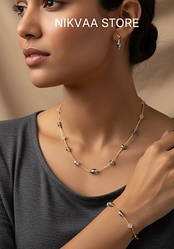 CRYSTAL BEADS & PEARLS BEADS NECKLACE CK-04