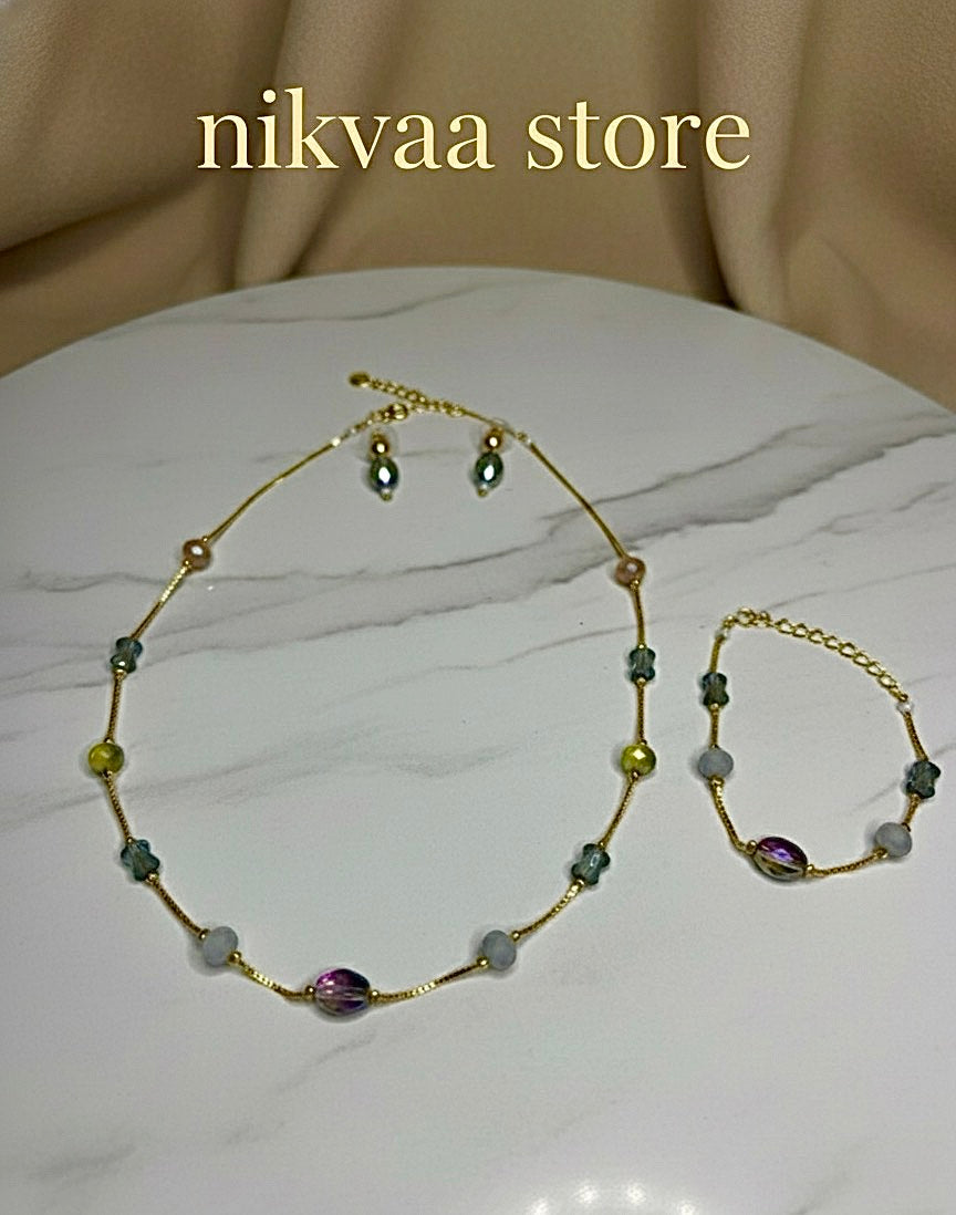 CRYSTAL BEADS & PEARLS BEADS NECKLACE CK-05