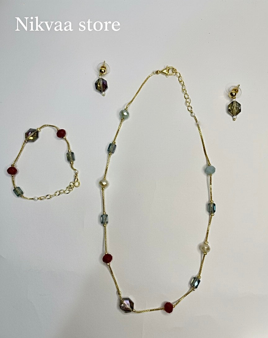 CRYSTAL BEADS & PEARLS BEADS NECKLACE CK-07