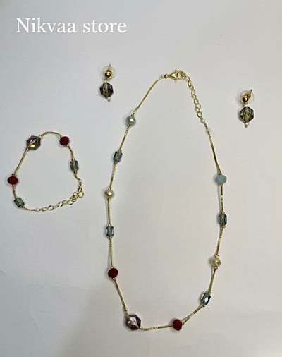 CRYSTAL BEADS & PEARLS BEADS NECKLACE CK-07