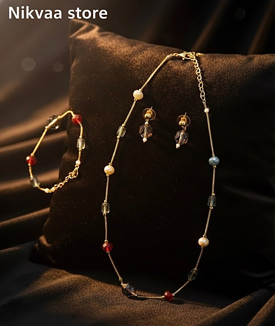 CRYSTAL BEADS & PEARLS BEADS NECKLACE CK-07