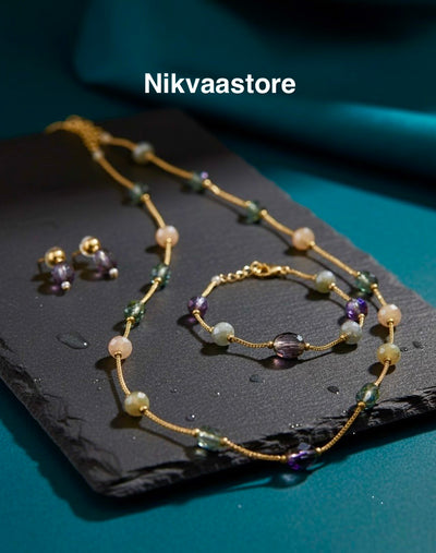 CRYSTAL BEADS & PEARLS BEADS NECKLACE CK-08