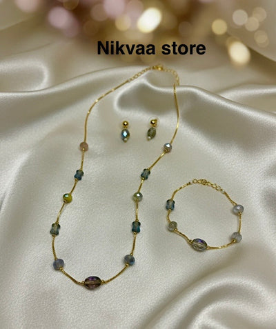 CRYSTAL BEADS & PEARLS BEADS NECKLACE CK-08