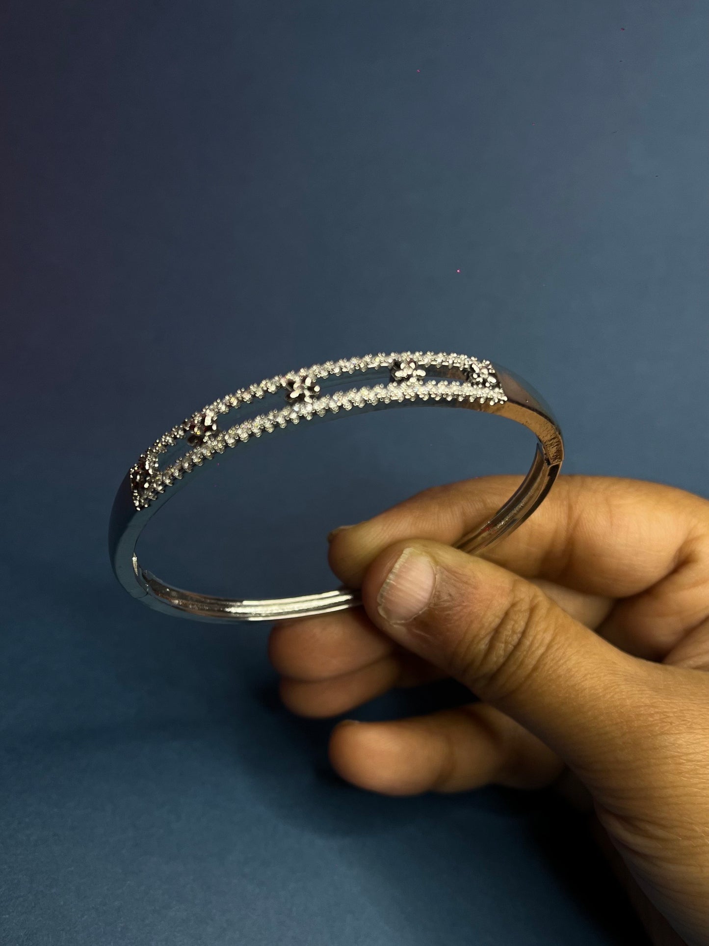 Elegant Silver Crystal Studded Bangle for Women
