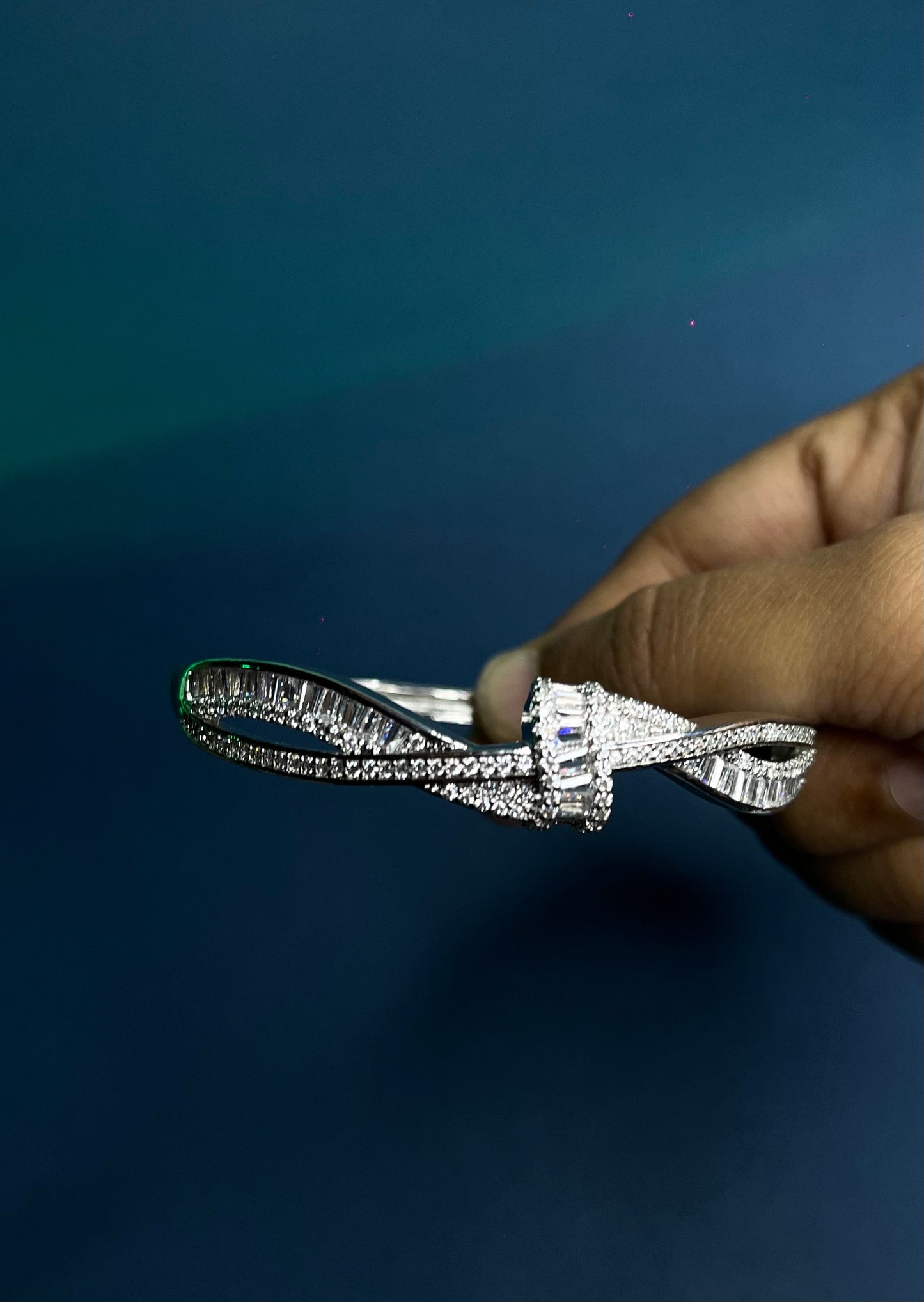 ✨ Celestial Bow Silver Diamond Bracelet for Women