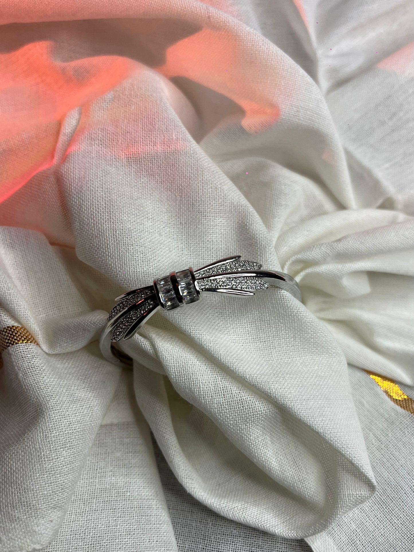 ✨ Celestial Bow Silver Diamond Bracelet for Women