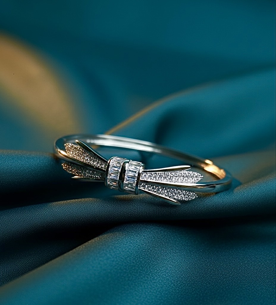 ✨ Celestial Bow Silver Diamond Bracelet for Women