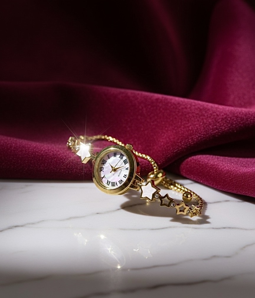 Stunning Gold Star Watch Bracelet – Celestial Elegance