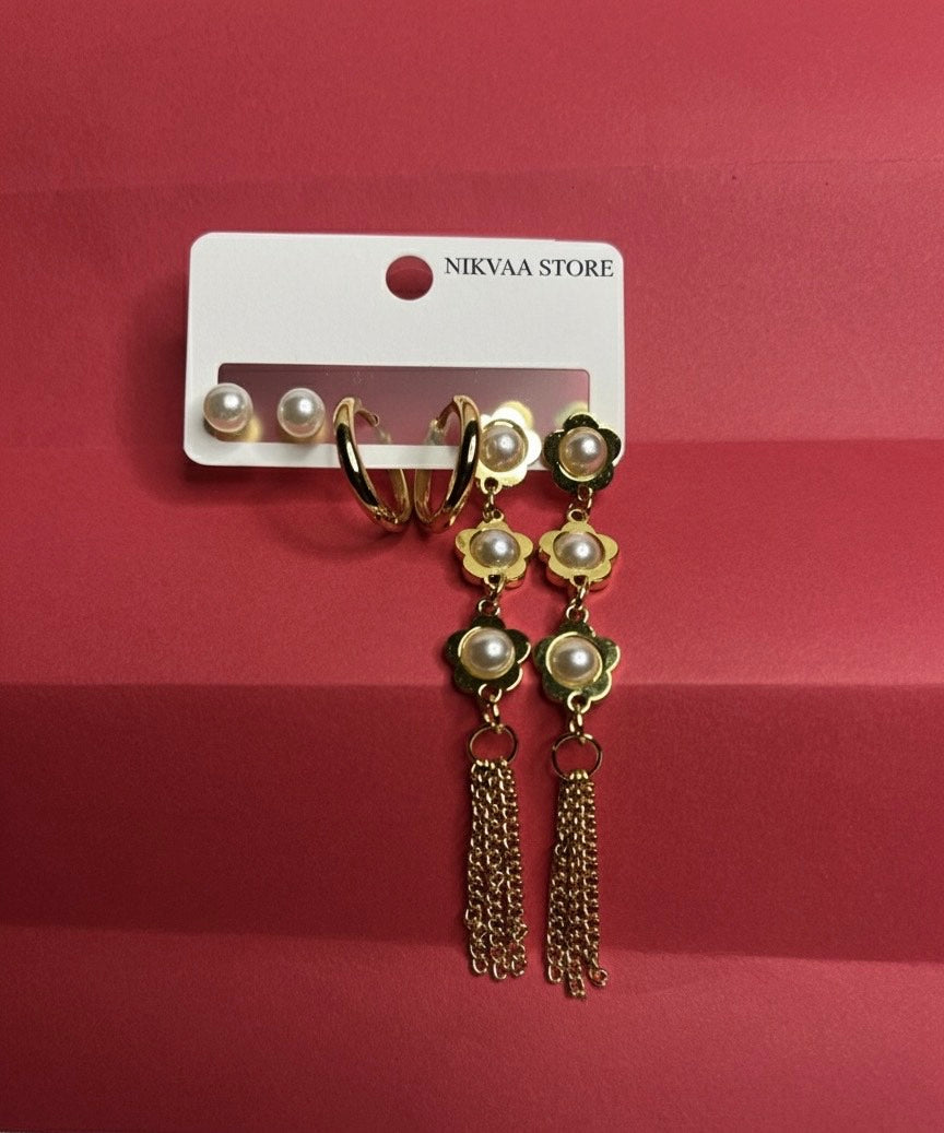 Elegant Gold Pearl Earring Set – Timeless Charm