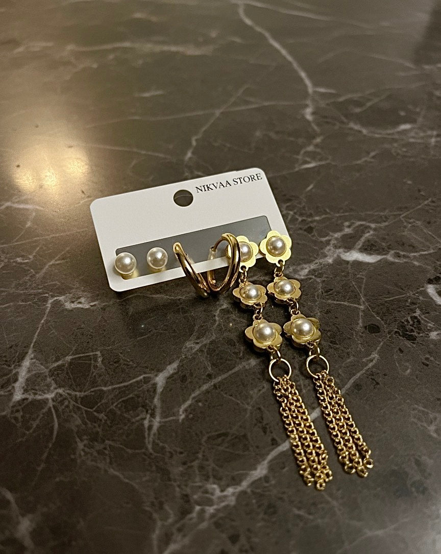 Elegant Gold Pearl Earring Set – Timeless Charm