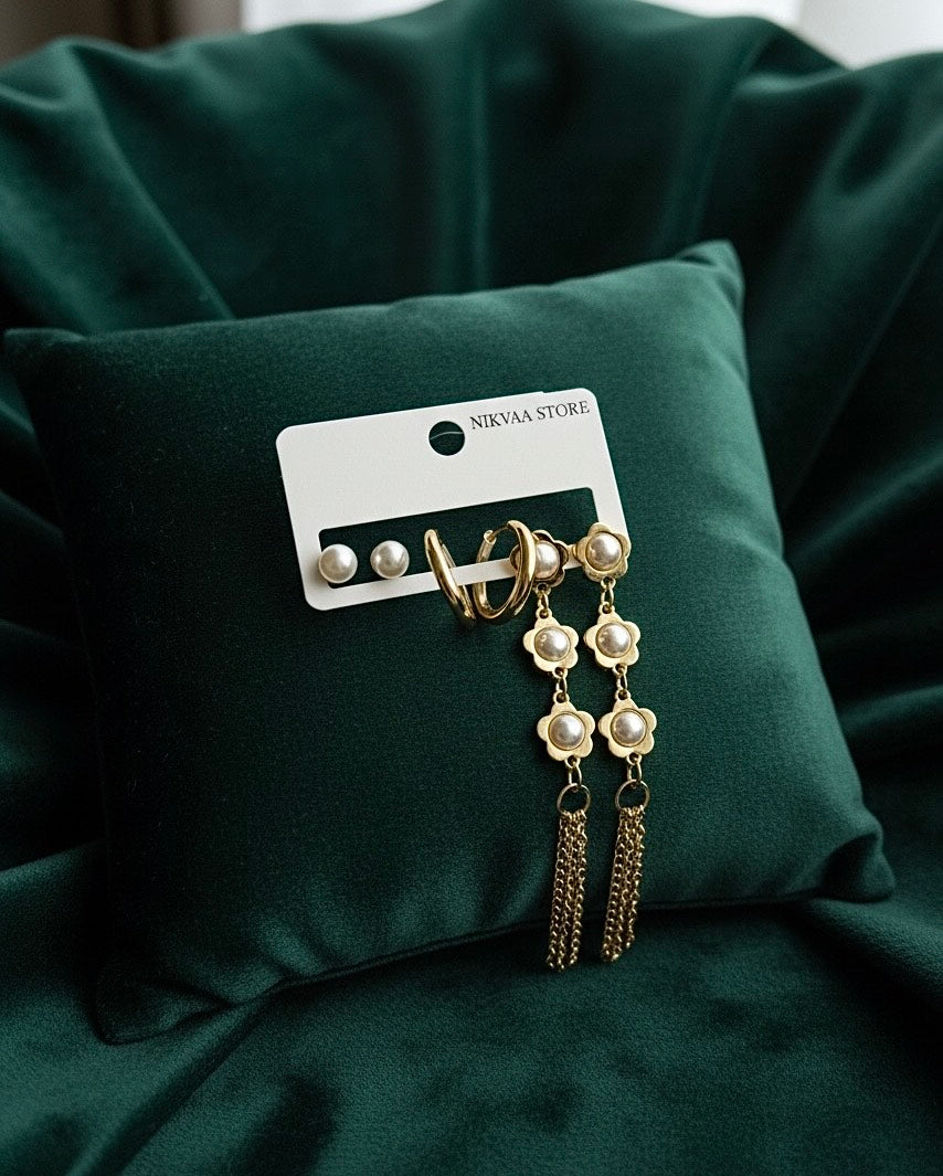 Elegant Gold Pearl Earring Set – Timeless Charm