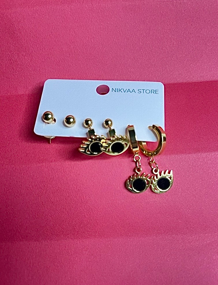 Unique Gold Eye Earring Set – Bold Statement