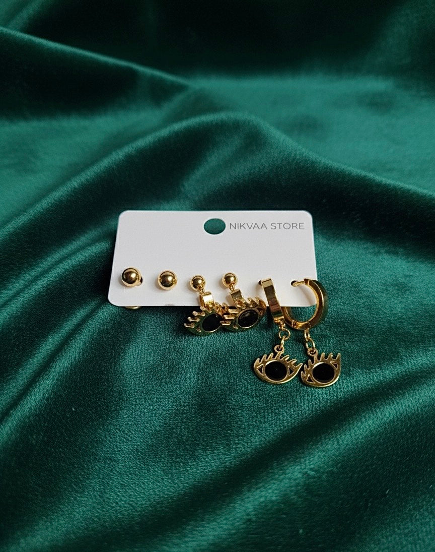Unique Gold Eye Earring Set – Bold Statement