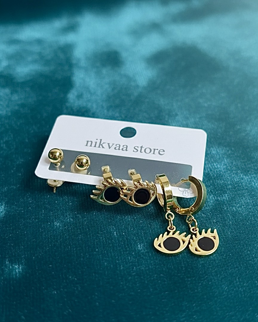 Unique Gold Eye Earring Set – Bold Statement