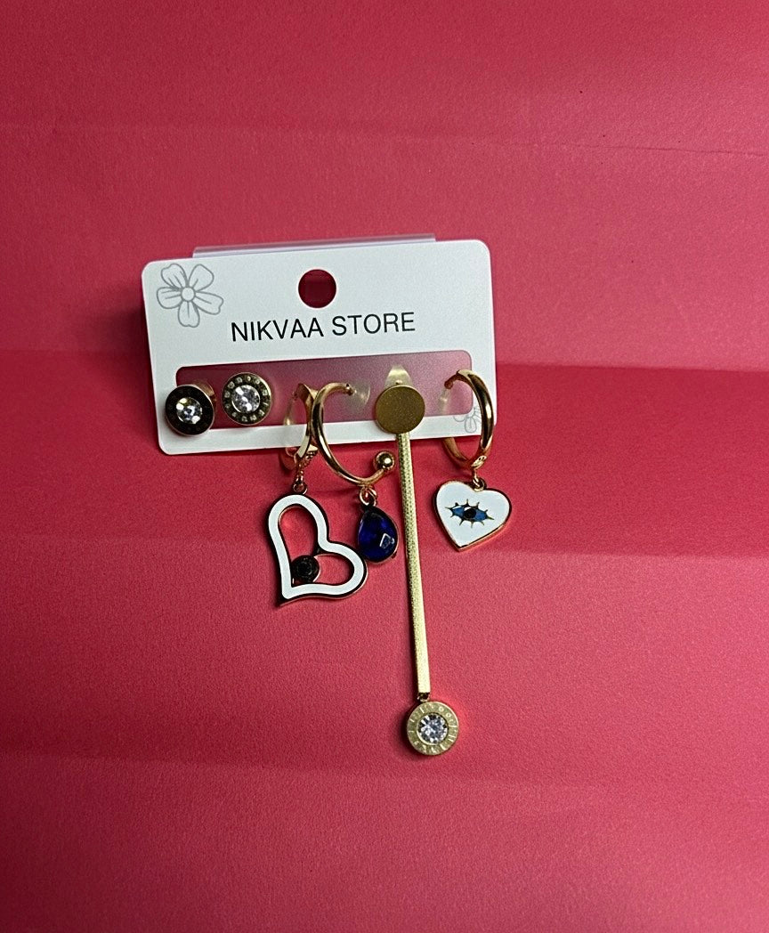 Chic Gold Heart & Eye Earring Set – Modern Flair