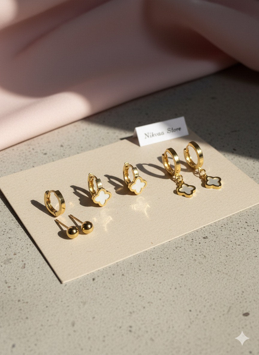 Delicate Gold Flower Earring Set – Timeless Elegance
