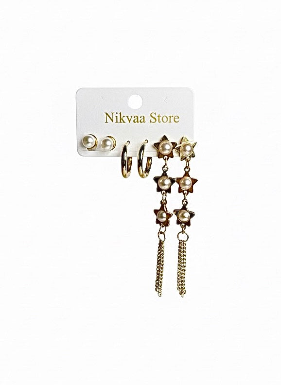 Graceful Gold Leaf Drop Earring Set – Nature-Inspired Beauty