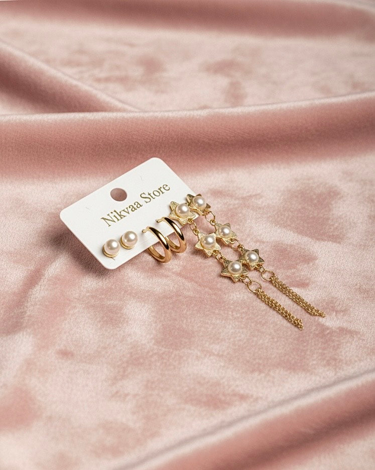 Graceful Gold Leaf Drop Earring Set – Nature-Inspired Beauty