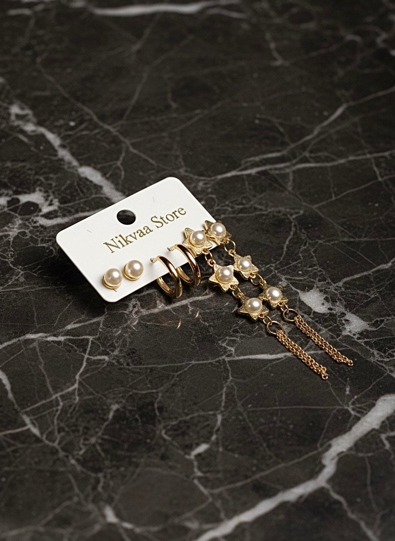 Graceful Gold Leaf Drop Earring Set – Nature-Inspired Beauty