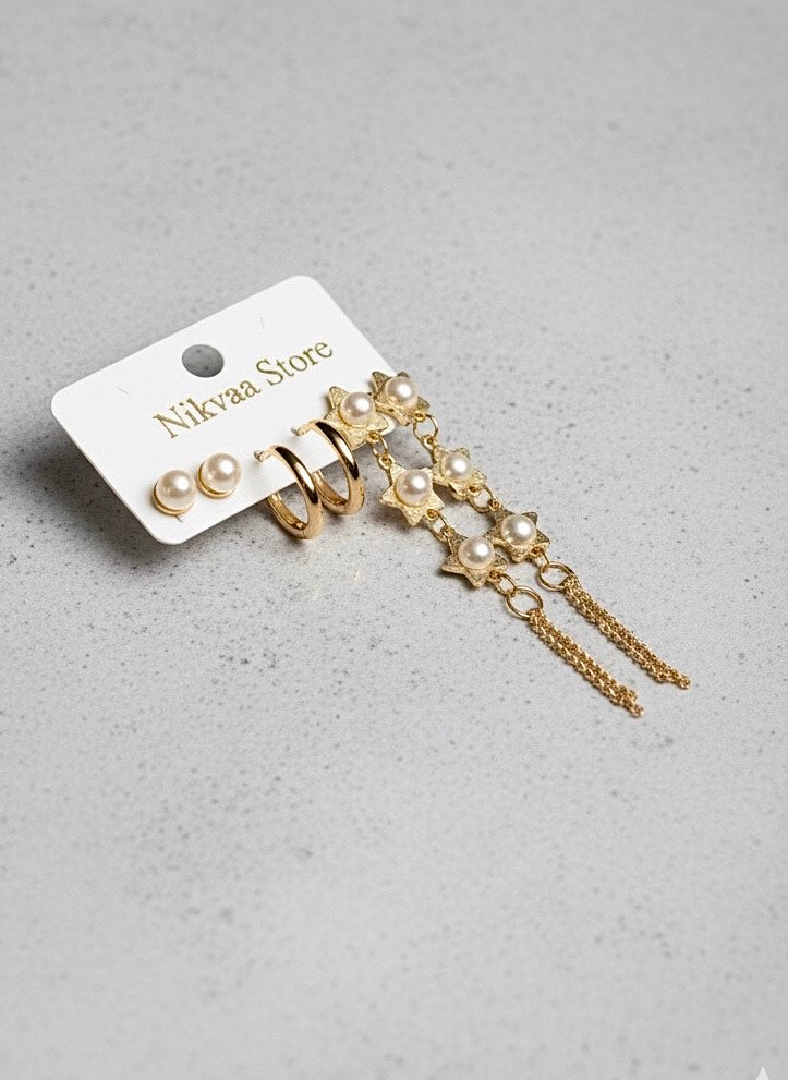 Graceful Gold Leaf Drop Earring Set – Nature-Inspired Beauty