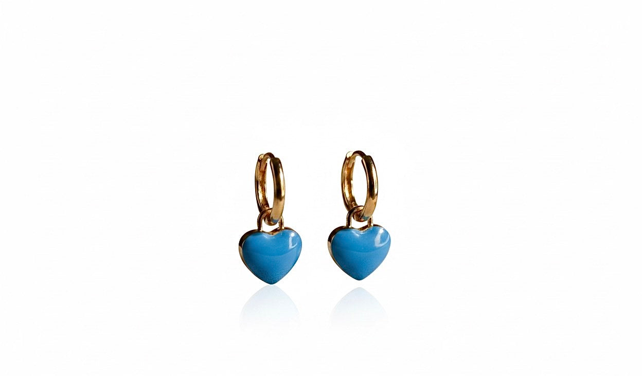 Elegant Gold-Tone Blue Heart Drop Earrings - Imitation Charm