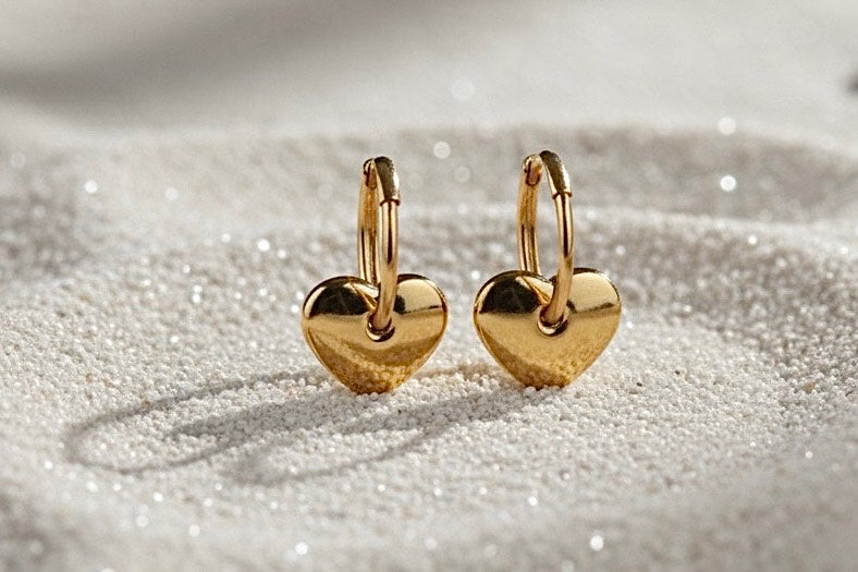 Delicate Gold-Tone Heart Hoop Earrings - Imitation Romantic Charm
