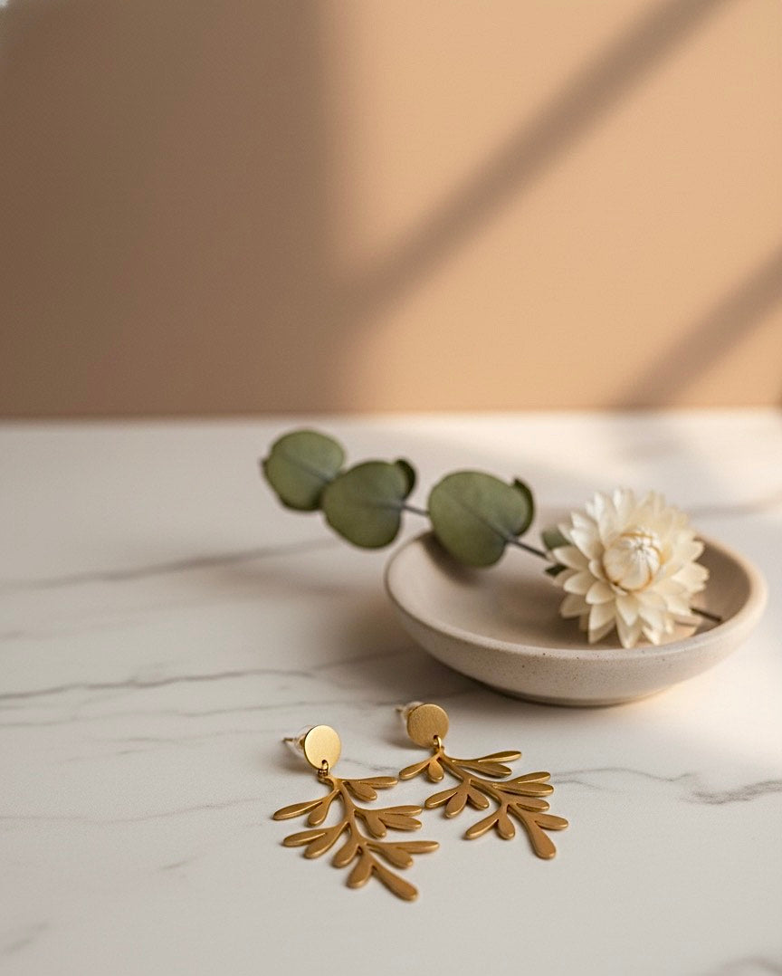 Elegant Gold-Tone Leaf Drop Earrings - Imitation Nature-Inspired Charm