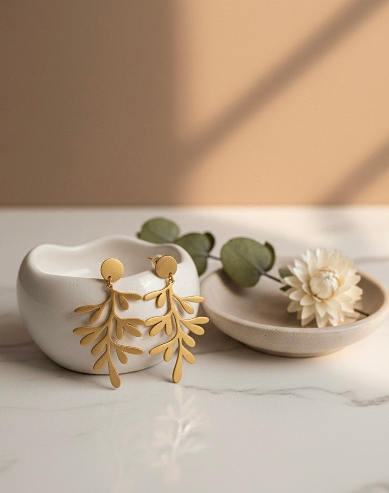 Elegant Gold-Tone Leaf Drop Earrings - Imitation Nature-Inspired Charm