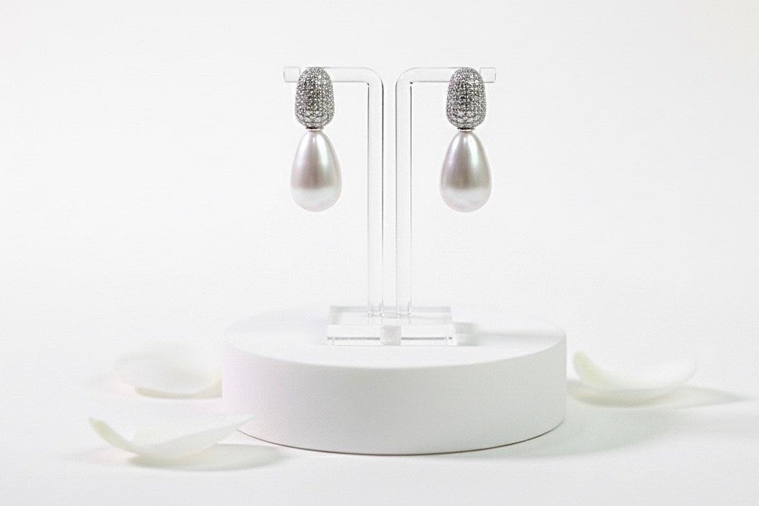Classic Silver-Tone Pearl Drop Earrings - Imitation Luxe Design